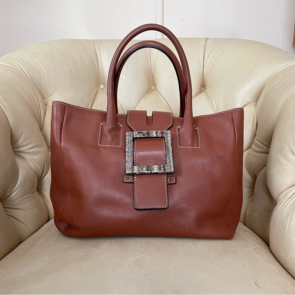 Adrienne Vittadini Camel Brown Leather Tote Bag
